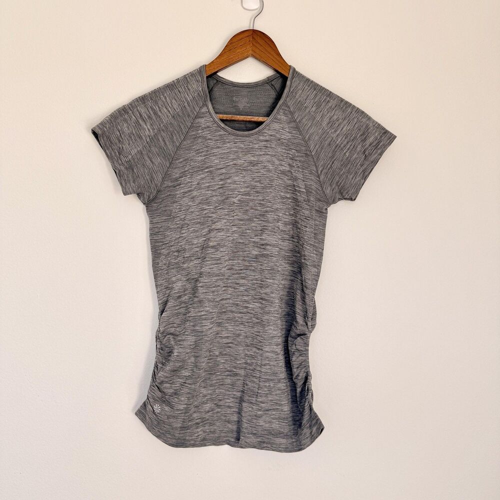 Athleta Shirt Womens Small Gray Space Dye Short Sleeve Ruched Athletic Top